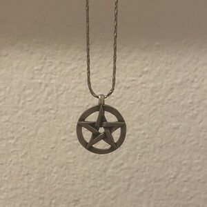 Silver Pentagram Pendant Necklace - Silver